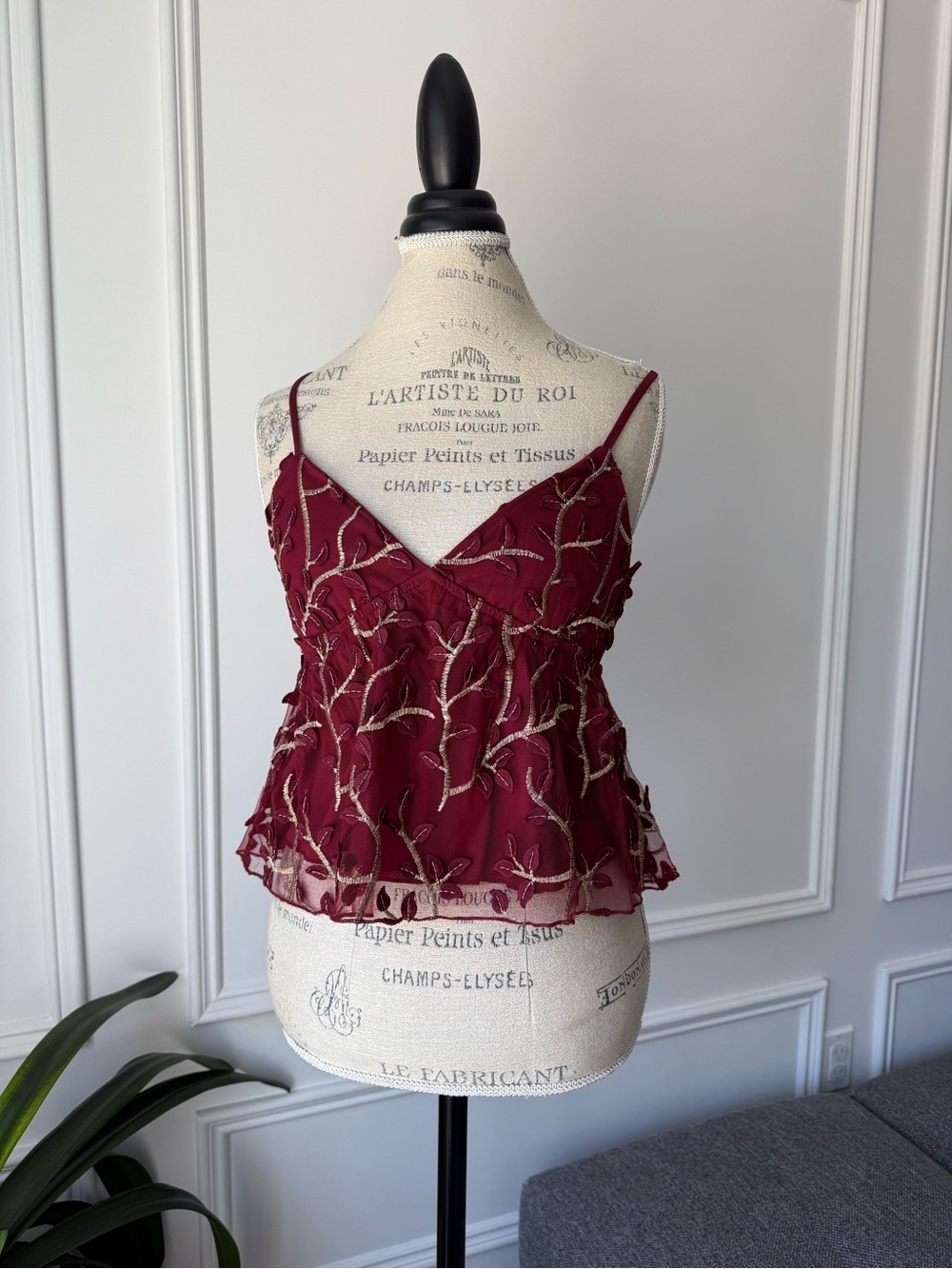 Women's Burgundy Embroidered Spaghetti Strap camisole Top